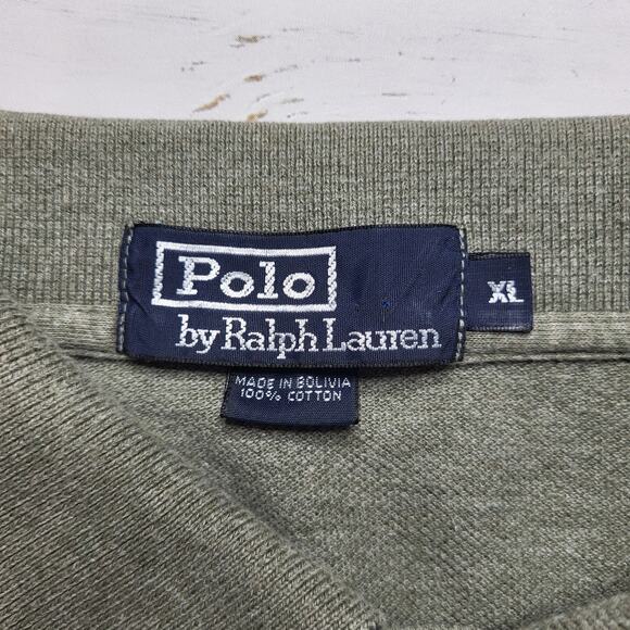 Vintage 90s Polo Ralph Lauren Short Sleeve Collared Shirt Gray Green Preppy XL - Picture 7 of 8